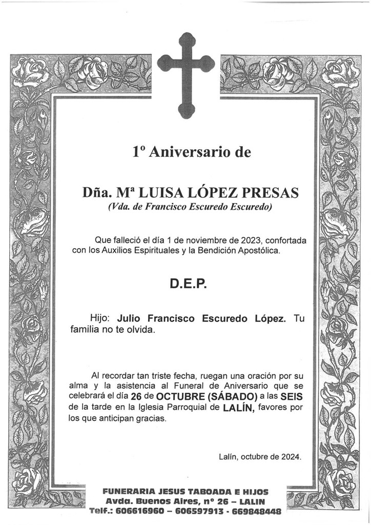 Dña. Mª LUISA LÓPEZ PRESAS